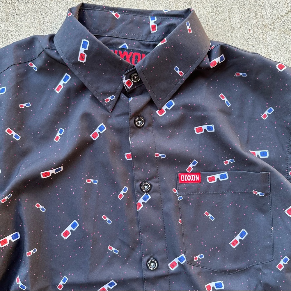 Dixxon Flannel  Shirt Men M Party Vision Button Front Short Sleeve Glasses - Picture 2 of 5